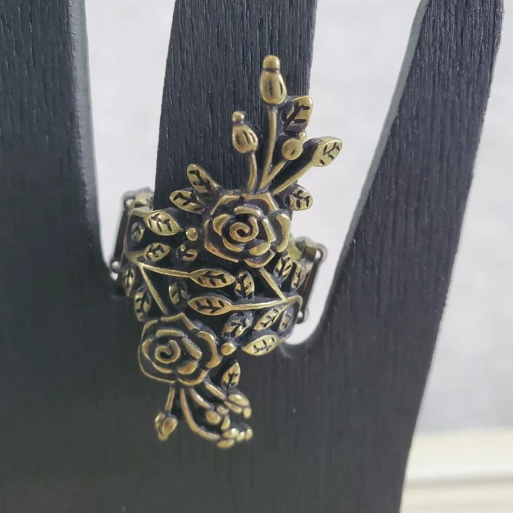 Bundle of 2 Stretch Rings Bronze Statement Large Oversized Jumbo Floral